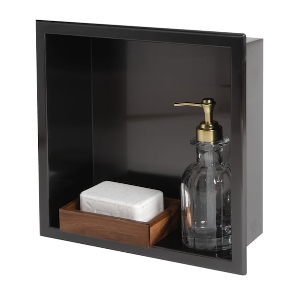 Alfi Brand 12" x 12" Brushed Black PVD Stainless Steel Square Single Shelf Shower Niche ABNP1212-BB - main